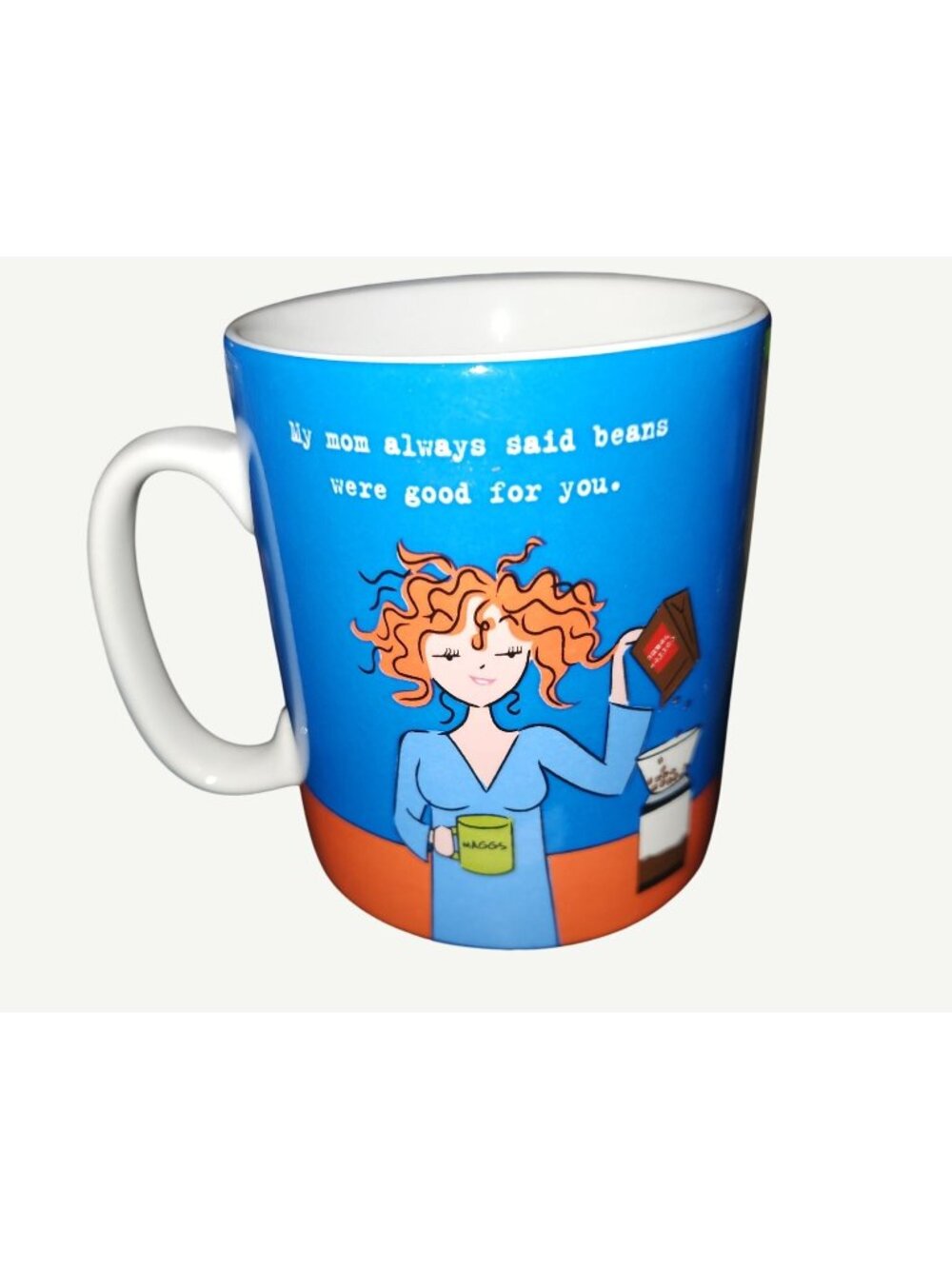 "My Mom Always Said Beans Were Good For You" Coffee Mug with Cartoon Design